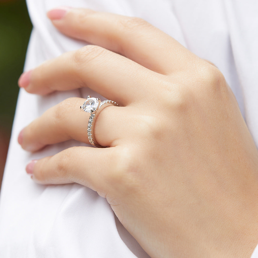 925 Silver Zircon Geometric Ring – White & Rose Gold