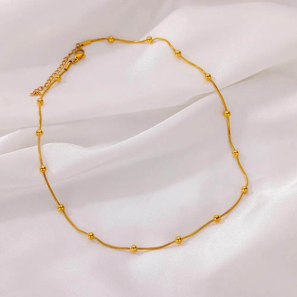 Gold Beaded Snake Chain Necklace – 18K Gold-Plated Stainless Steel, Minimalist, Women's