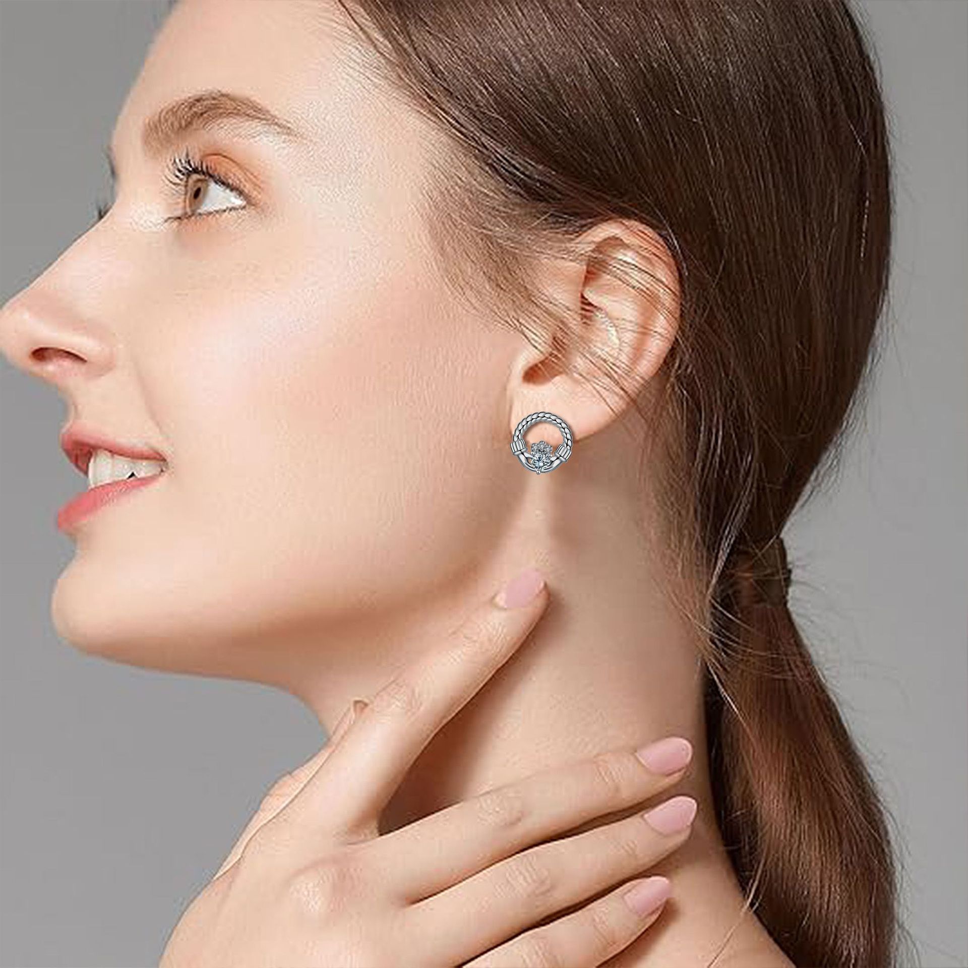 Crown Heart Stud Earrings – 925 Silver, Gemstone, Perfect Mother's Day Gift