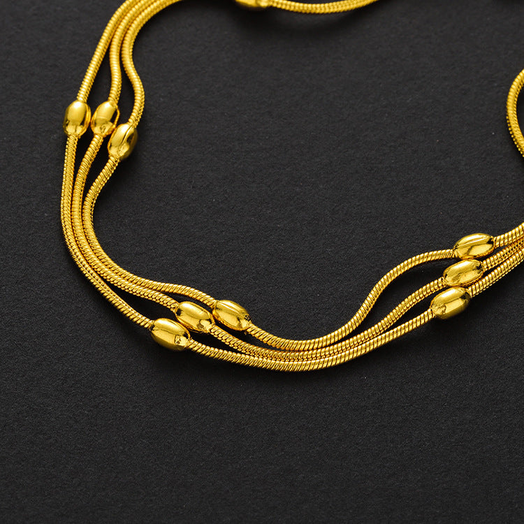 24K Gold-Plated Triple Strand Bead Bracelet – Women's Layered Egg Bead