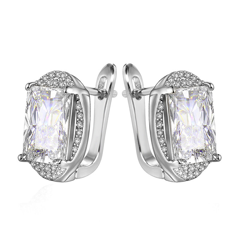 Rose Gold Square Zircon Halo Drop Earrings – Copper INS Style Luxury Jewelry for Women