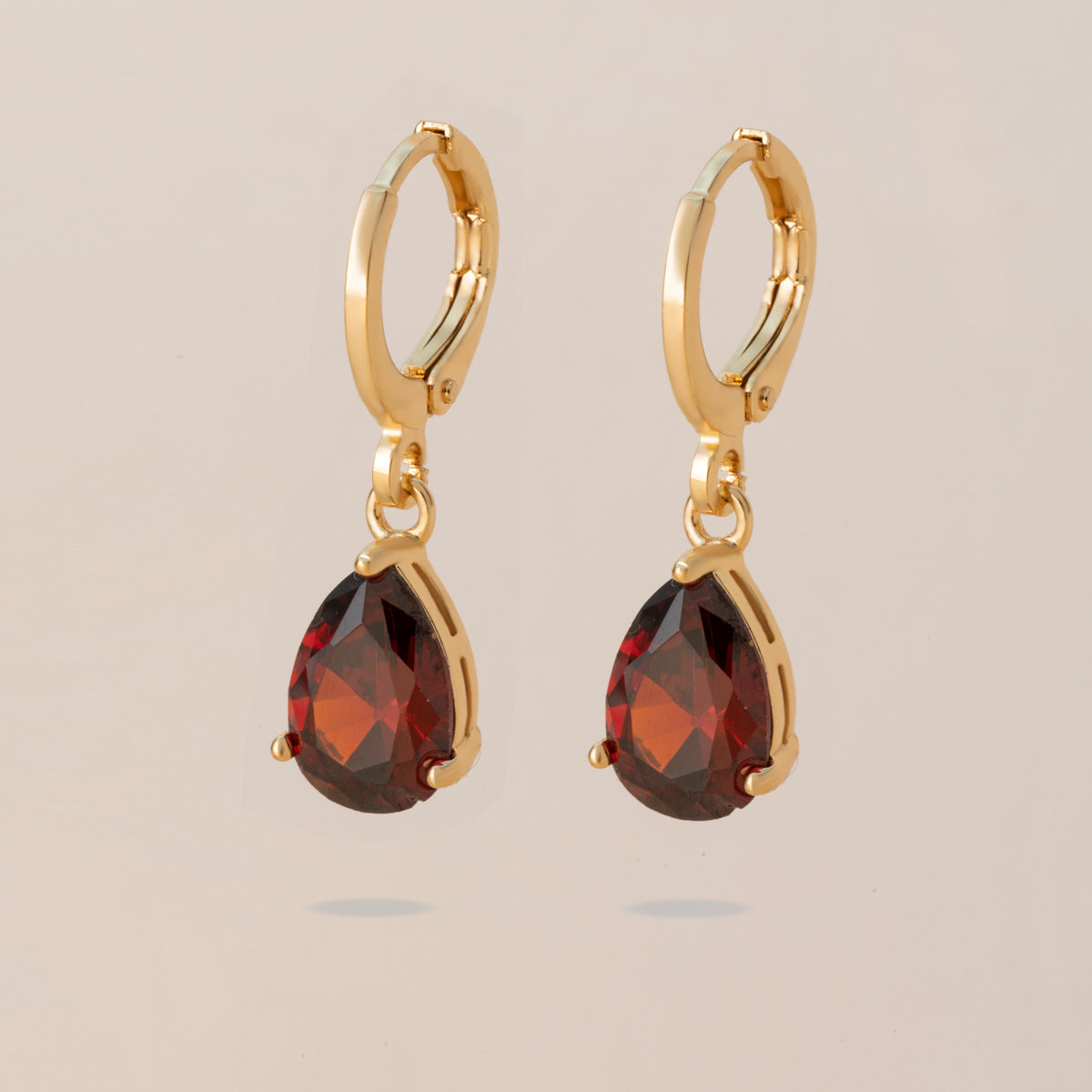 Colorful Zircon Teardrop Earrings – Retro Copper Beveled Studs