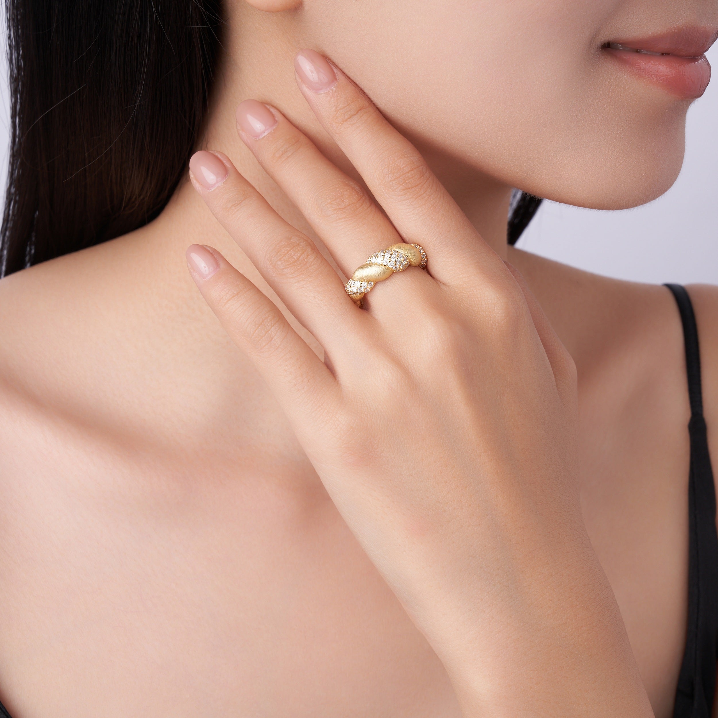 Moissanite Sterling Silver Ring Set – Gold Diamond Finish