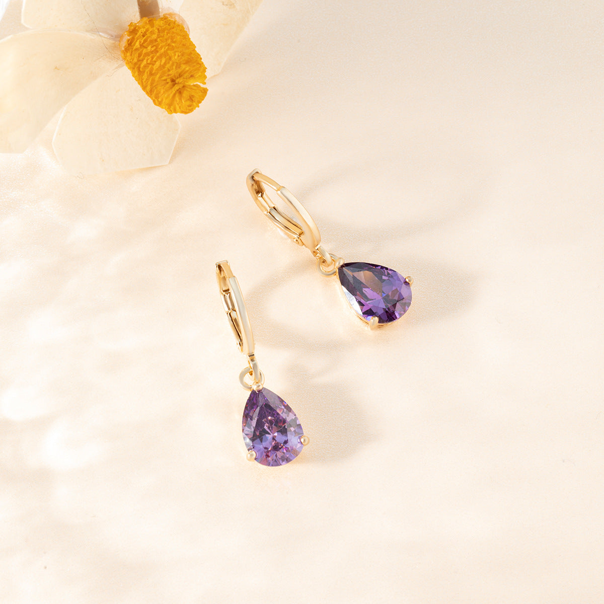 Colorful Zircon Teardrop Earrings – Retro Copper Beveled Studs
