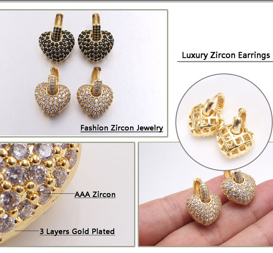 Gold Zircon Heart Earrings – AAA CZ Studs for Women