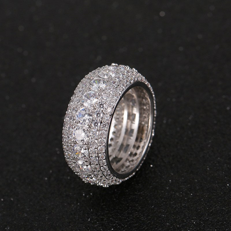 Five-Row Zircon Pavé Band Ring – Gold & Silver