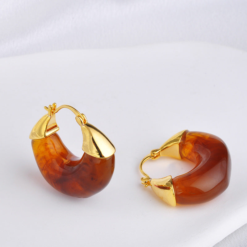 Maillard Amber Hoop Earrings – Retro Luxury, Geometric, Gold-Plated Copper, Women's