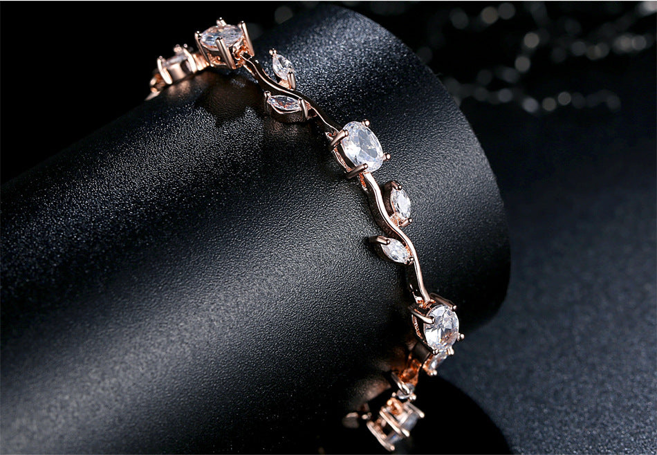 Crystal Zircon Tennis Bracelet – Rose Gold Plated, Egg-Cut & Marquise Stones, Women's