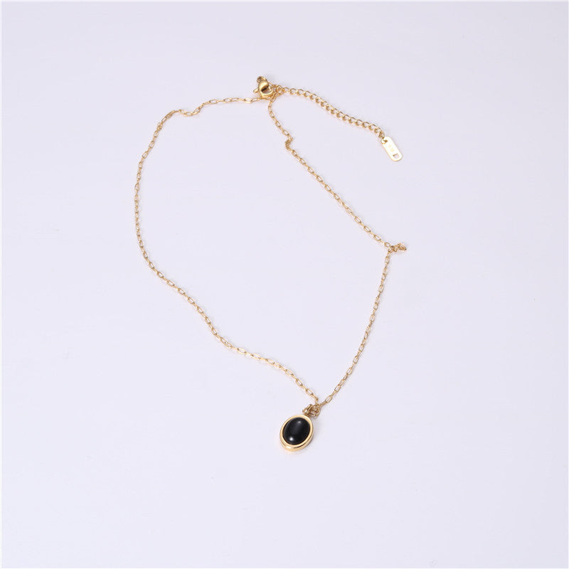 Cat's Eye Pendant Necklace – 316L Titanium Steel, Black & White, Niche Design