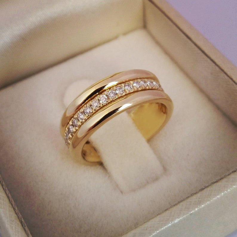 Gold & White Gold Zircon Band Ring – Women's