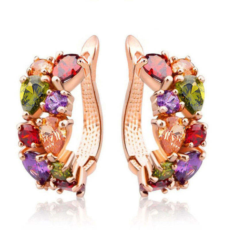 Floral Gemstone Huggie Earrings – European Colorful