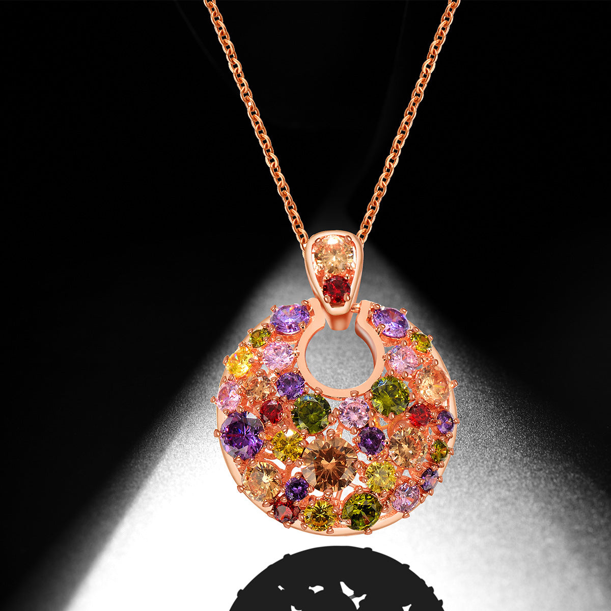 Rose Gold Zircon Floral Pendant Necklace – Copper, European Style, Women's