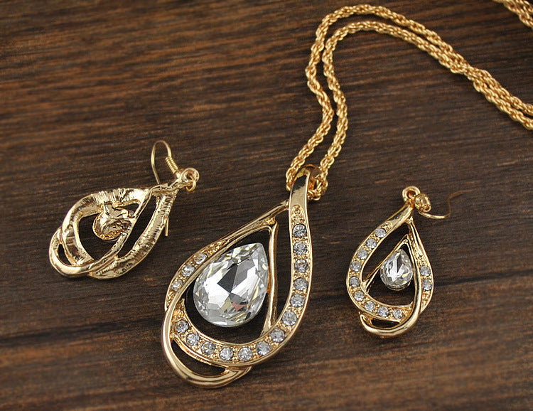 Crystal Drop Jewelry Set – Necklace & Earrings, Blue, Green, Red & White