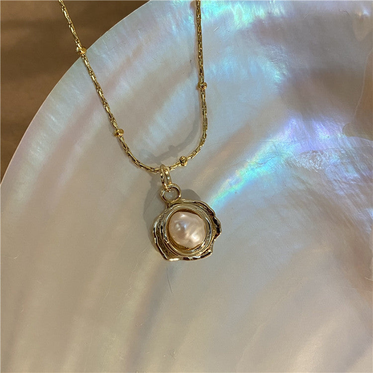Baroque Freshwater Pearl Necklace – Gold, Titanium Steel, Retro Temperament