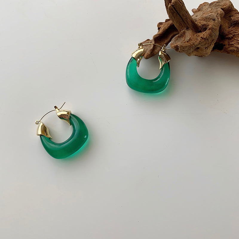 Amber Acrylic Drop Earrings – Resin, European Style, Transparent, Amber & Emerald, Women's