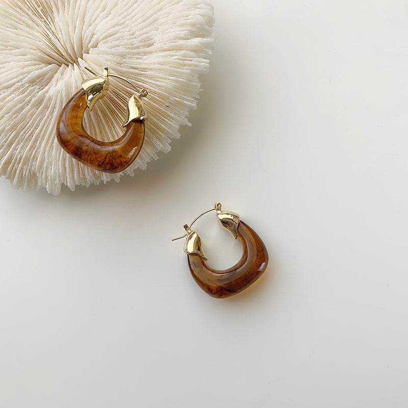 Amber Acrylic Drop Earrings – Resin, European Style, Transparent, Amber & Emerald, Women's