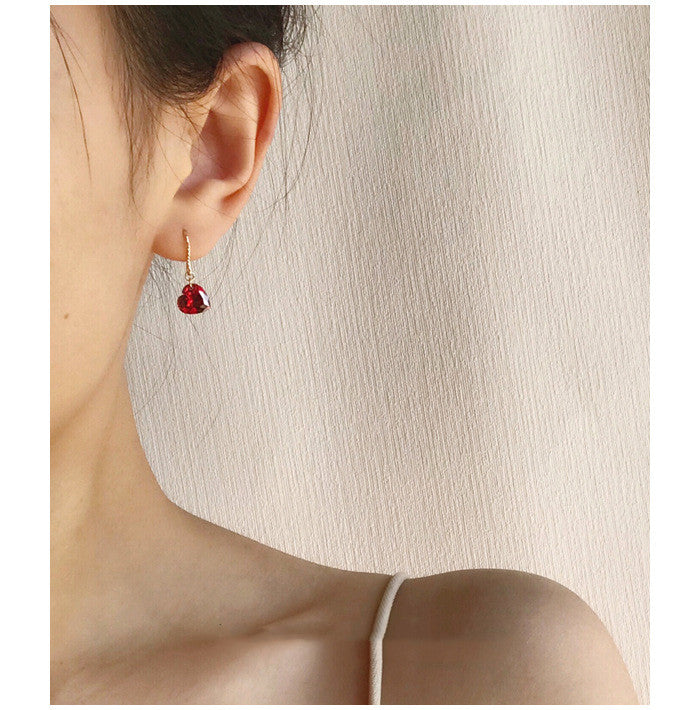 14K Gold Heart Drop Earrings – Sterling Silver 925 Women's Ear Hooks