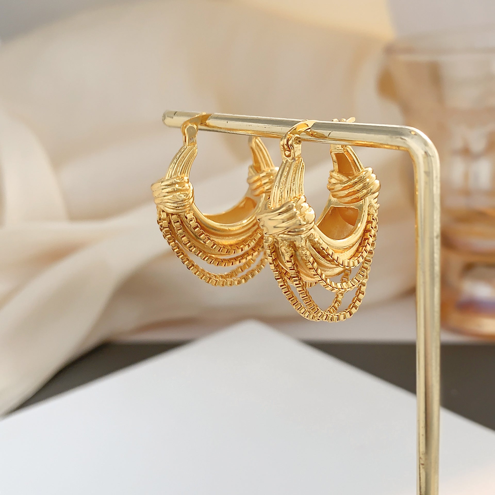Sculptural Tiered Half-Moon Earrings - Lightweight 18K Gold Finish