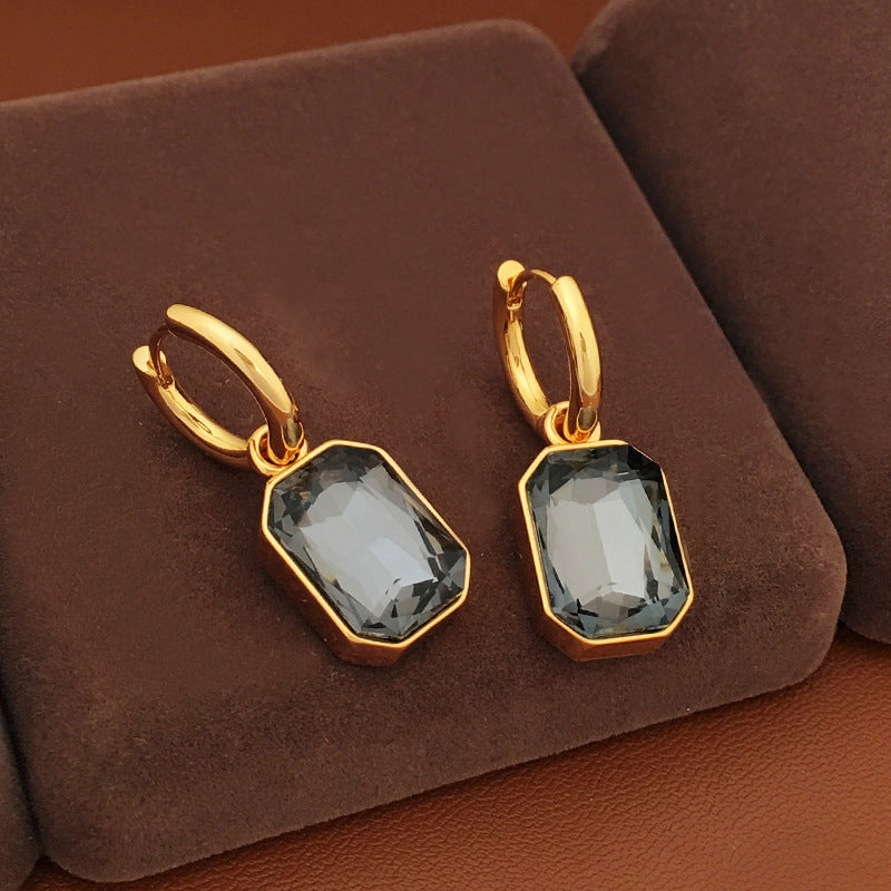Gold Gemstone Huggie Hoop Earrings – Retro Copper Drop Earrings for Women