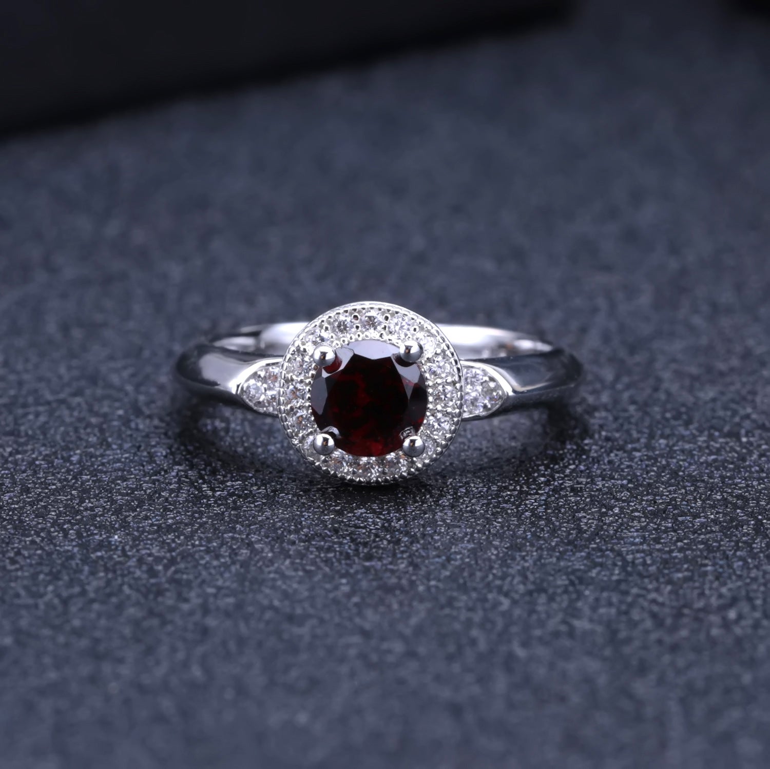 925 Silver Pomegranate Halo Ring – Retro Red Gemstone