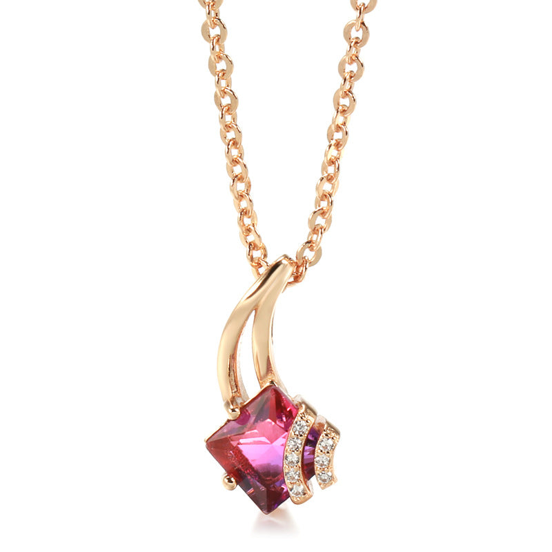 Rose Gold Zircon Water Wave Necklace – Copper, Geometric, Niche Design, Women's