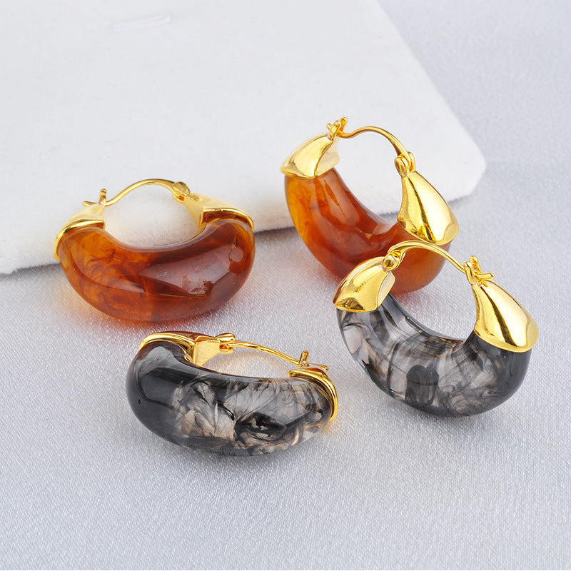 Maillard Amber Hoop Earrings – Retro Luxury, Geometric, Gold-Plated Copper, Women's