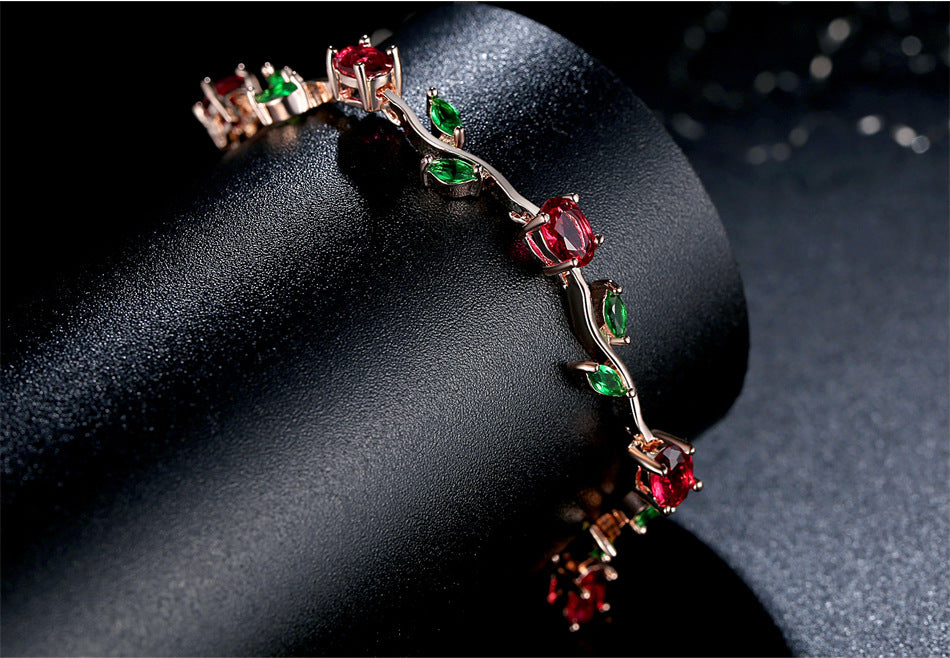 Crystal Zircon Tennis Bracelet – Rose Gold Plated, Egg-Cut & Marquise Stones, Women's