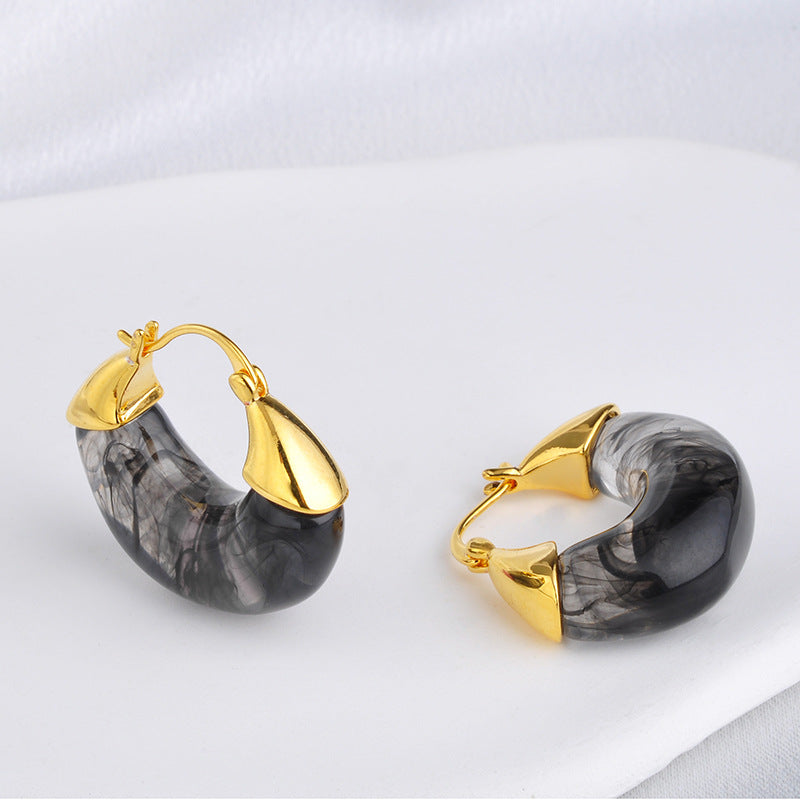 Maillard Amber Hoop Earrings – Retro Luxury, Geometric, Gold-Plated Copper, Women's