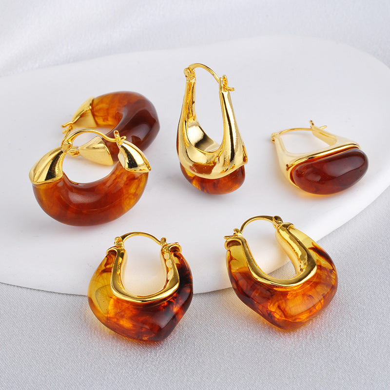 Maillard Amber Hoop Earrings – Retro Luxury, Geometric, Gold-Plated Copper, Women's