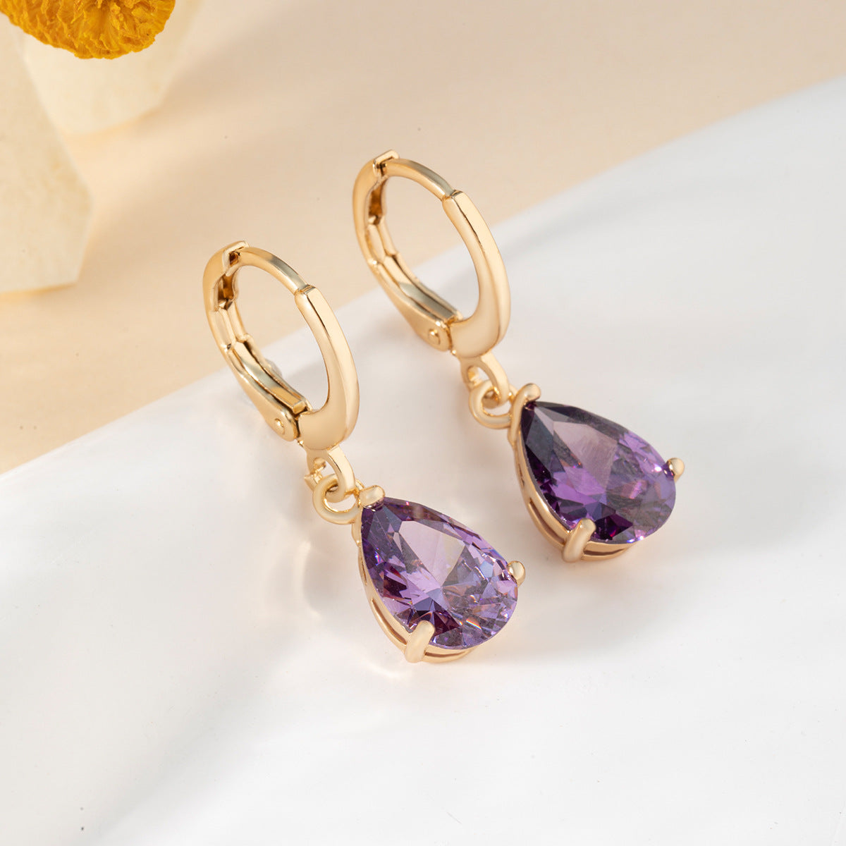 Colorful Zircon Teardrop Earrings – Retro Copper Beveled Studs