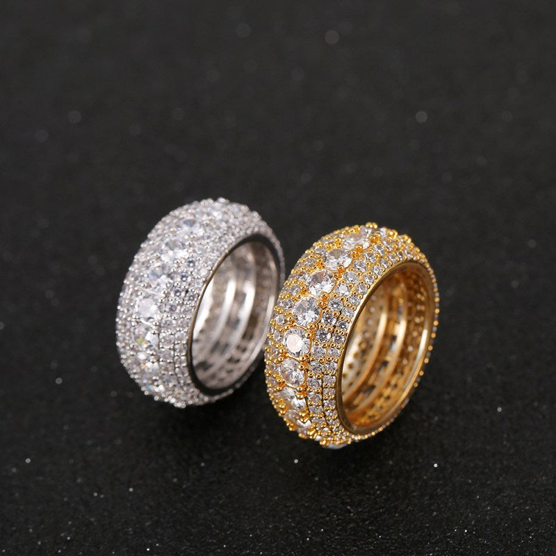 Five-Row Zircon Pavé Band Ring – Gold & Silver