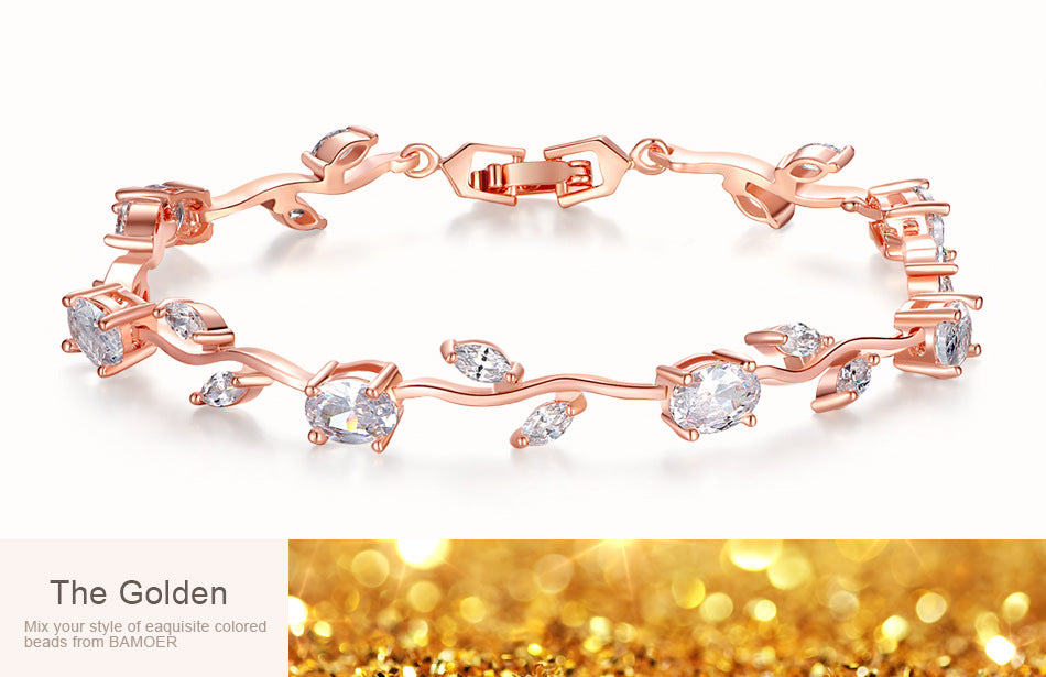 Crystal Zircon Tennis Bracelet – Rose Gold Plated, Egg-Cut & Marquise Stones, Women's