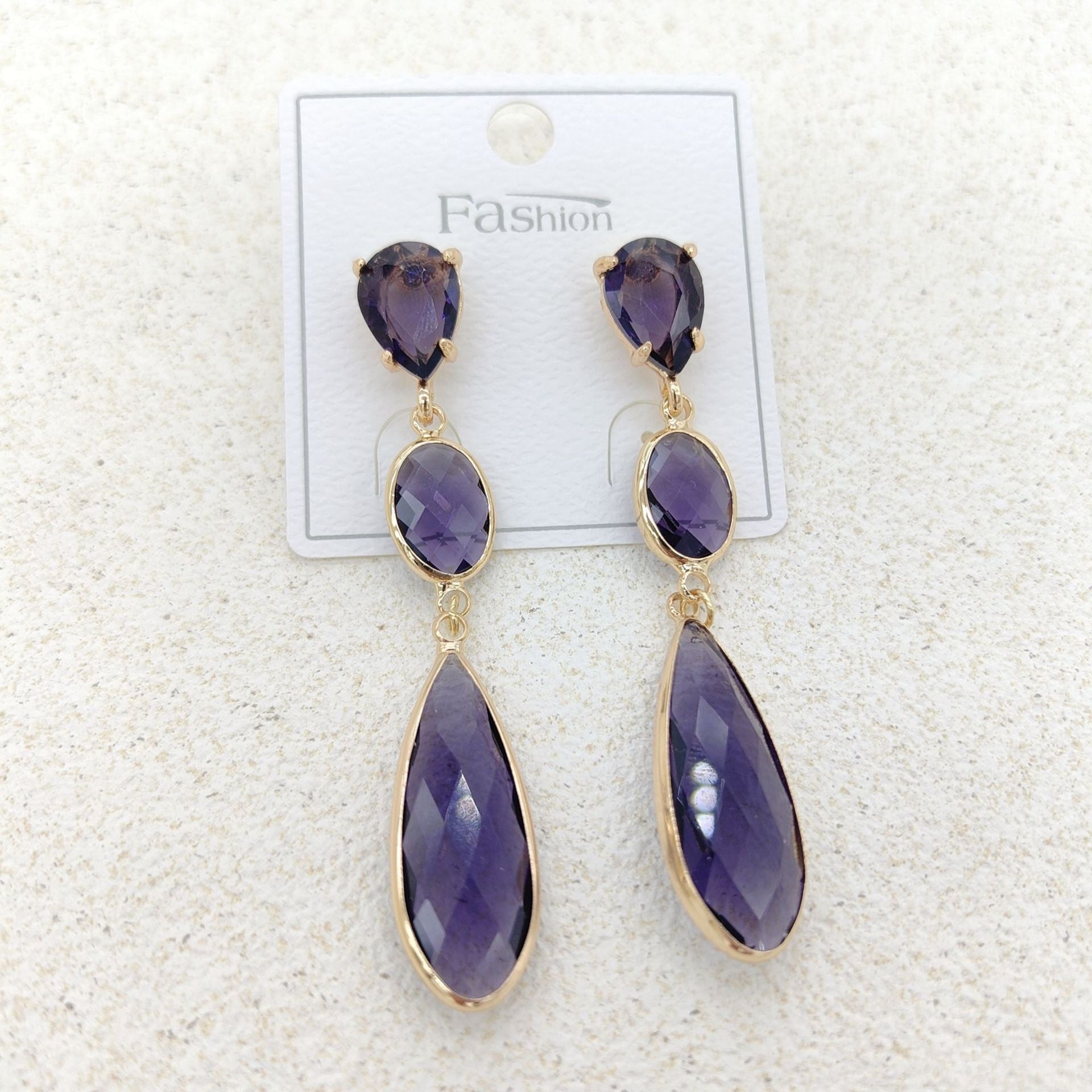 Crystal Glass Drop Earrings — Geometric Long Dangle