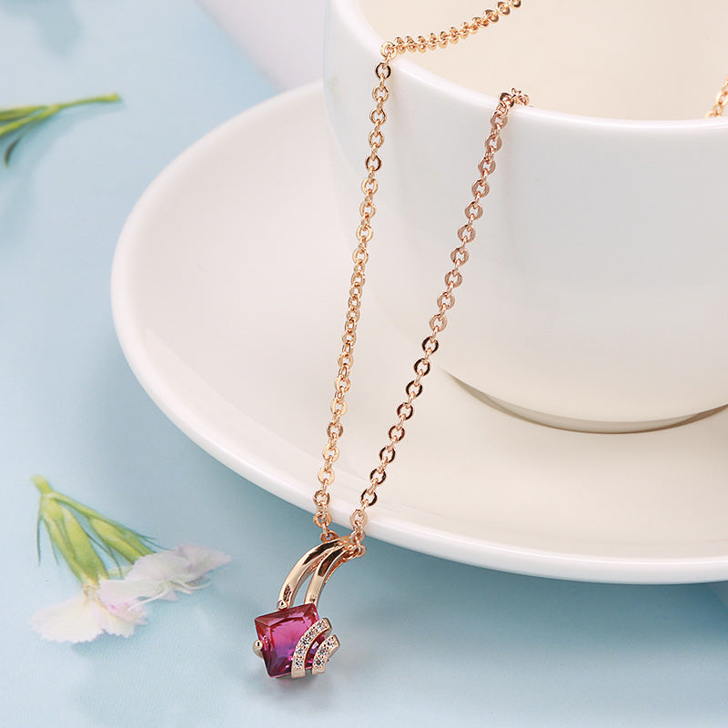 Rose Gold Zircon Water Wave Necklace – Copper, Geometric, Niche Design, Women's