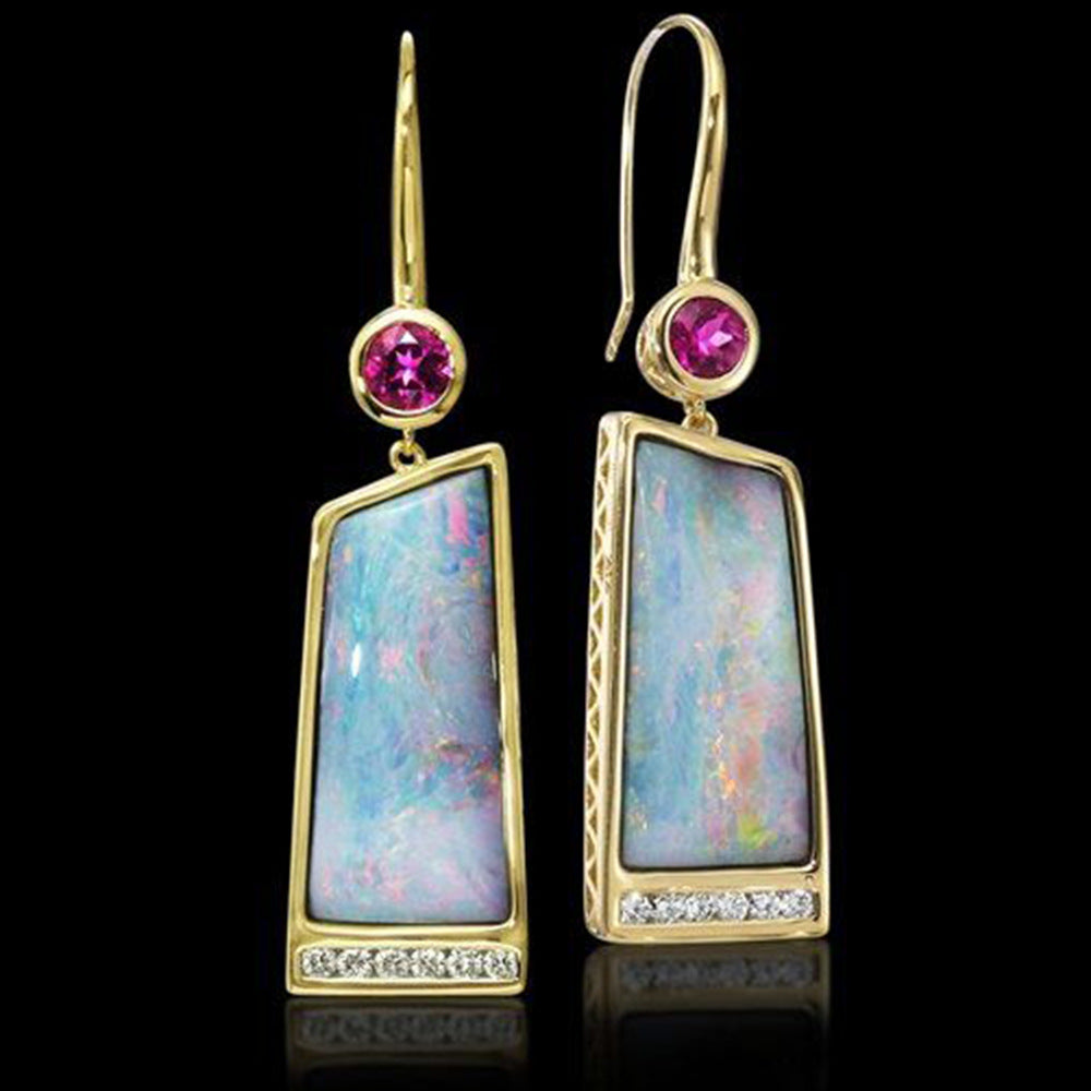 Retro Rose Quartz Drop Earrings – Gold-Plated Brass Ear Hooks for Women