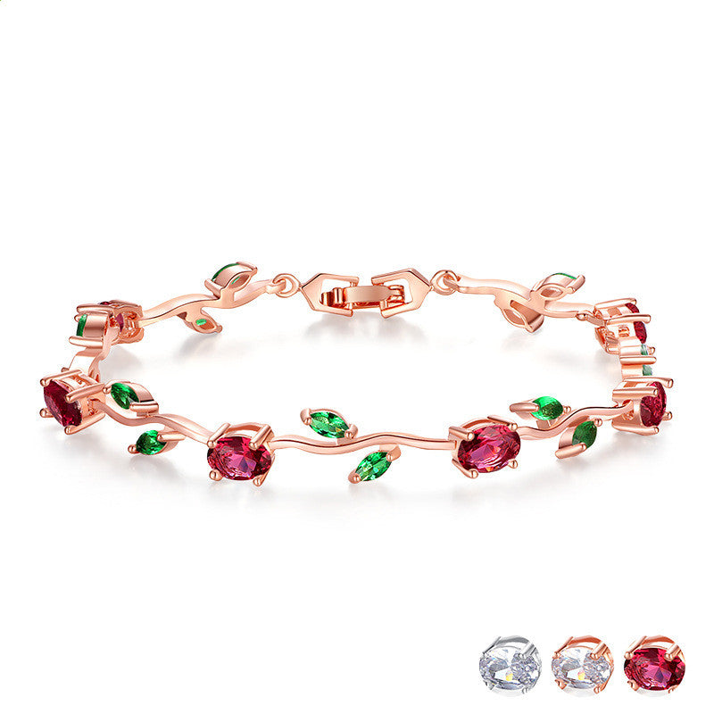 Crystal Zircon Tennis Bracelet – Rose Gold Plated, Egg-Cut & Marquise Stones, Women's