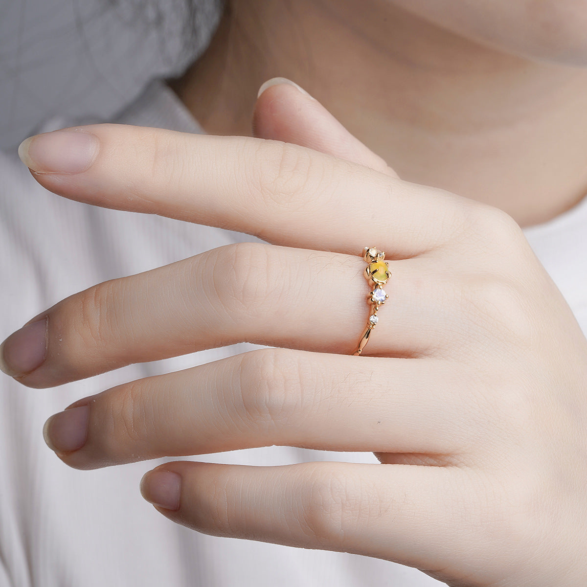 925 Silver 14K Gold Opal Ring – Women’s Delicate Band