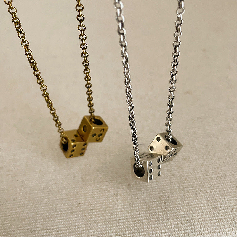 Versatile Dice Pendant Necklace - Unique Statement Chain Gold Silver