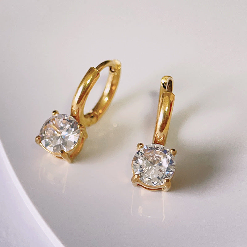 Solitaire Zircon Huggie Earrings – 18K Gold & Silver Titanium Steel