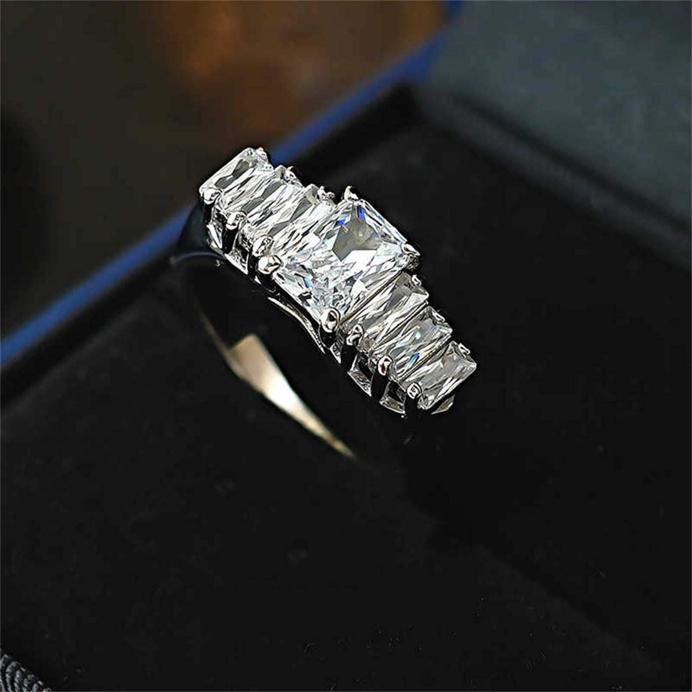 925 Silver Square Diamond Row Ring – Women’s White