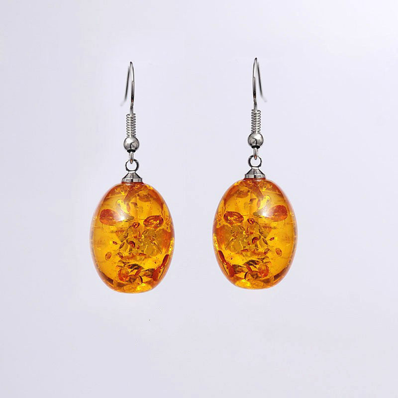 Retro Oval Amber Drop Earrings – Handcrafted Plastic Resin Geometric Luxury Earrings for Women