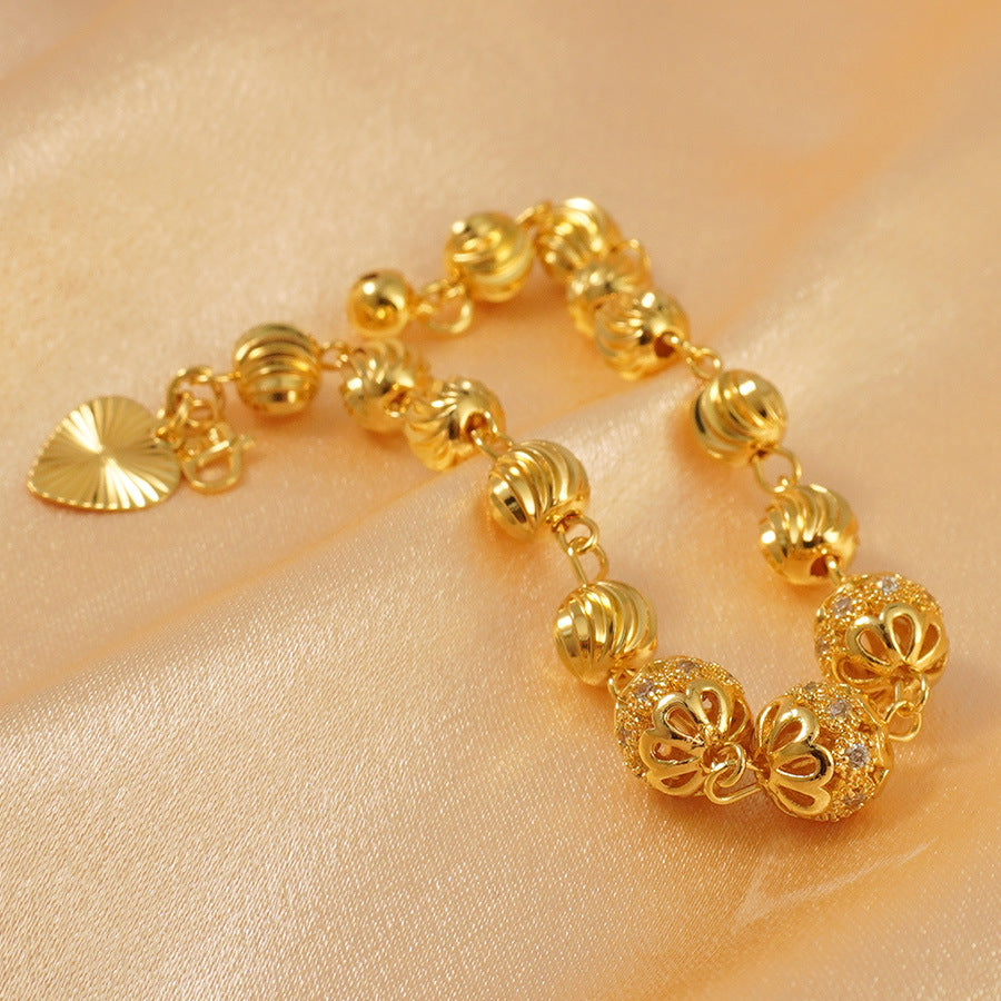 Women's Gold Petal Zircon Heart Bracelet – 24K Electroplated Copper