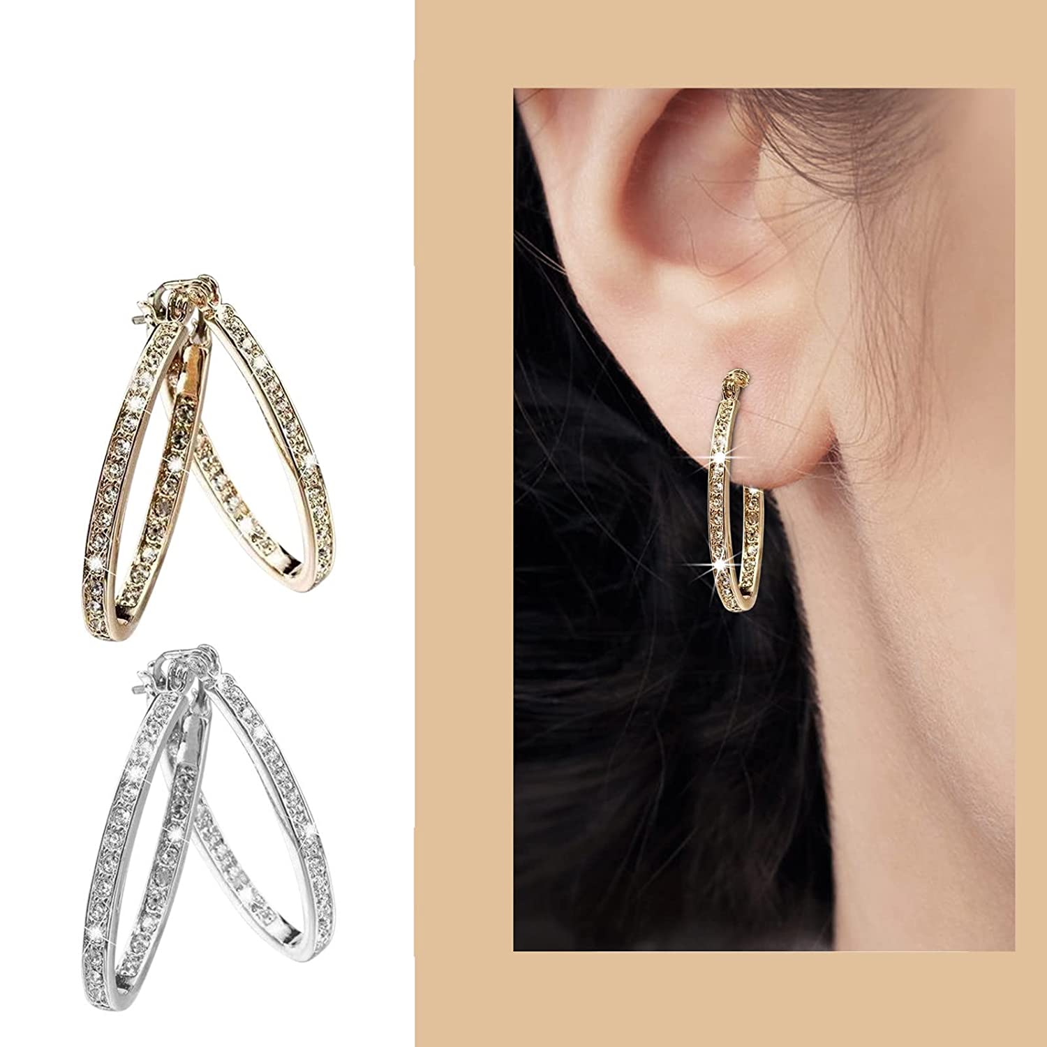 Gold Geometric Hoop Earrings – Crystal Electroplated Statement Earrings for Women