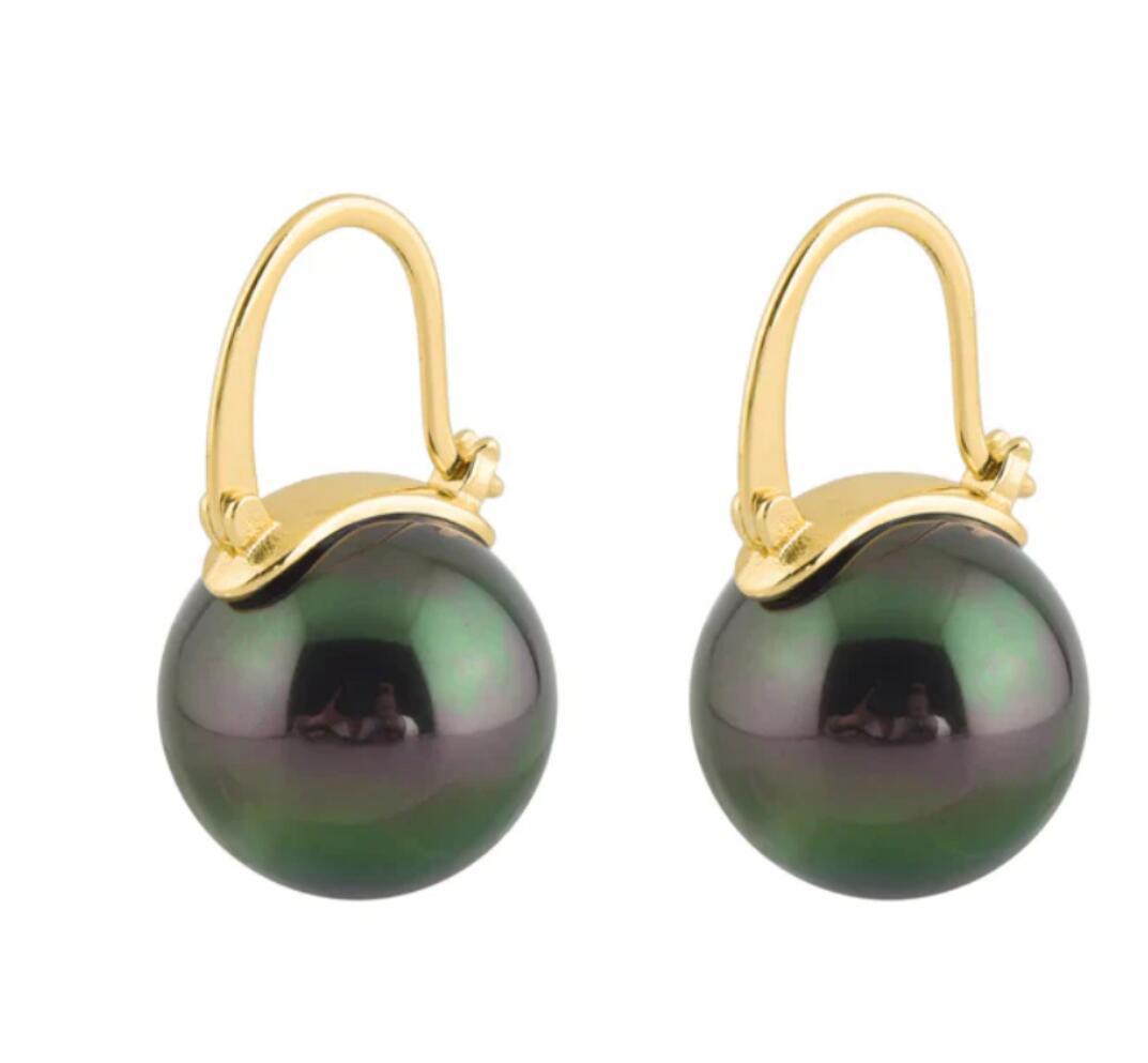 18K Gold Black Tahitian Pearl Ear Clips – Luxury Pearl Drop Earrings for Women