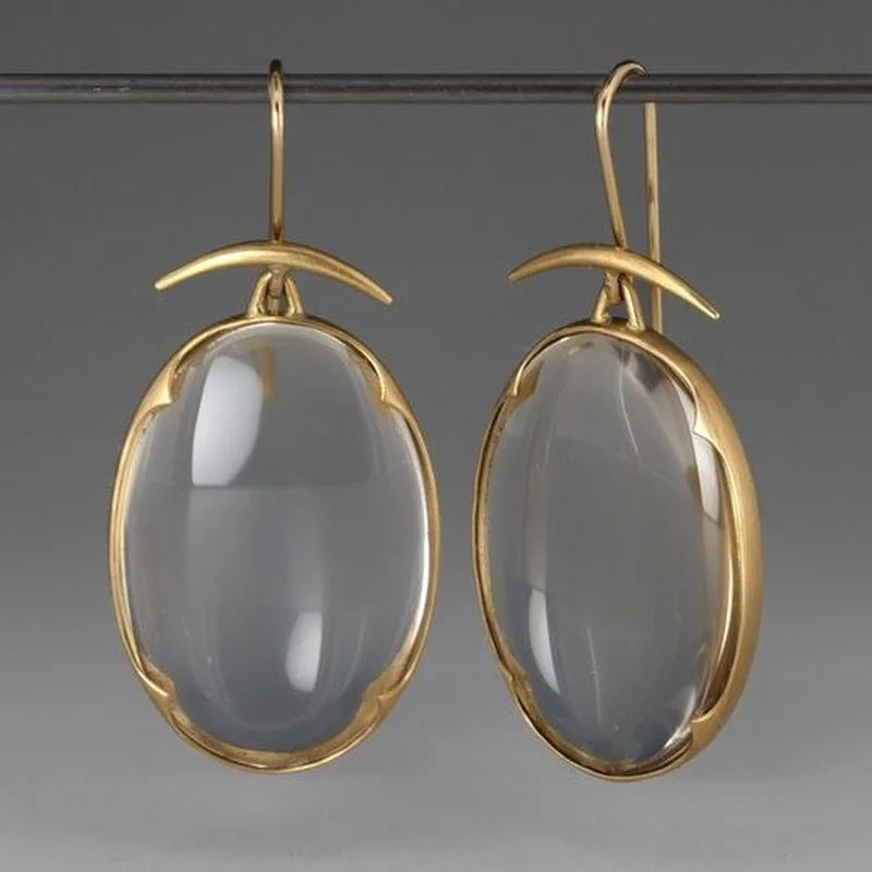 Gem Pendant Vintage Earrings – Gold Water Flow Design