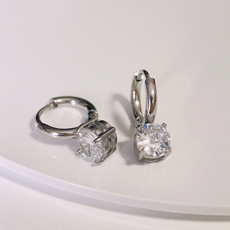Solitaire Zircon Huggie Earrings – 18K Gold & Silver Titanium Steel