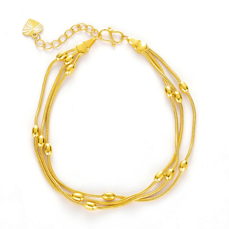 24K Gold-Plated Triple Strand Bead Bracelet – Women's Layered Egg Bead