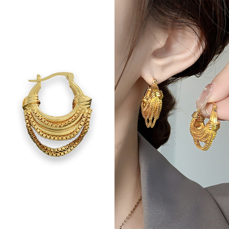 Sculptural Tiered Half-Moon Earrings - Lightweight 18K Gold Finish