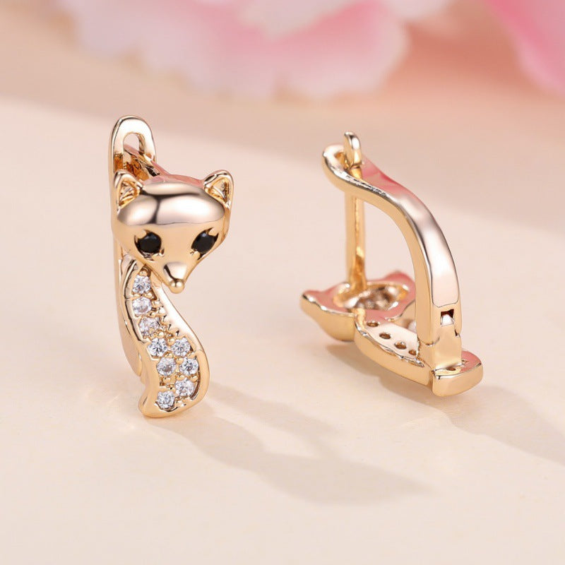 Champagne Gold Fox Ear Clip with White Diamond Accents