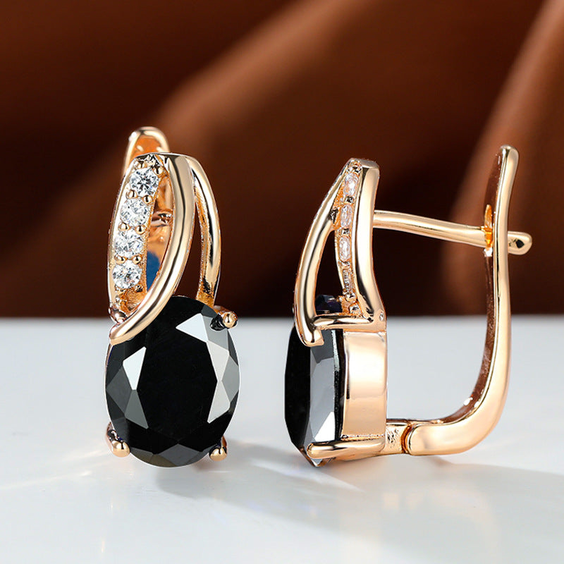 Champagne Gold Zircon Ear Clips – Diamond-Cut Copper Huggie Earrings for Women